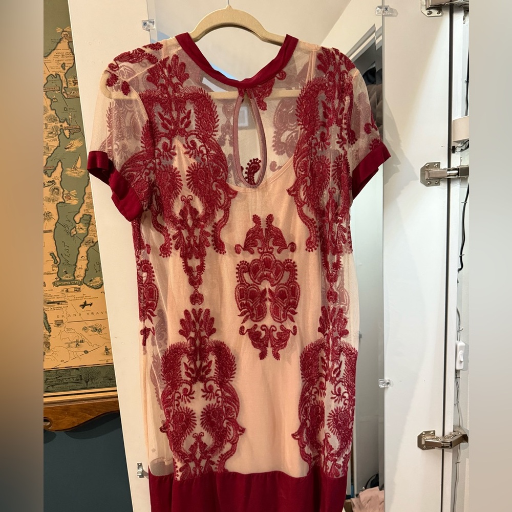 Red and Cream Embroidered Dress